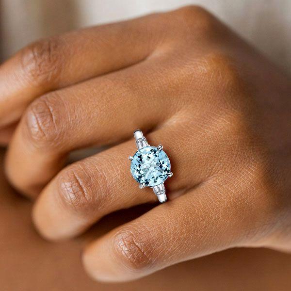 Aquamarine Three Stone Engagement Ring - 925 Sterling Silver