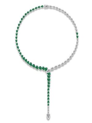 Pear Cut Green Created Sapphire Necklace in Rhodium Plated 925 Sterling Silver