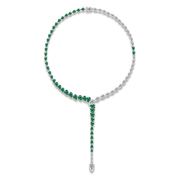 Pear Cut Green Created Sapphire Necklace in Rhodium Plated 925 Sterling Silver