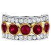 Milgrain Ruby Round Multi-Row Half Eternity Wedding Band in Sterling Silver
