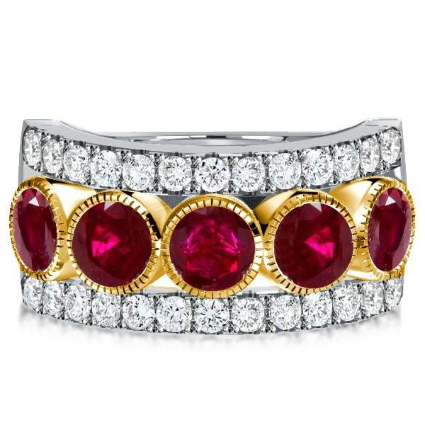 Milgrain Ruby Round Multi-Row Half Eternity Wedding Band in Sterling Silver