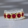 Milgrain Ruby Round Multi-Row Half Eternity Wedding Band in Sterling Silver