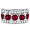 Milgrain Ruby Round Multi-Row Half Eternity Wedding Band in Sterling Silver