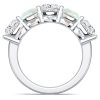 Five Stone Cushion Cut White Sapphire and Opal Wedding Band in Rhodium Plated Sterling Silver