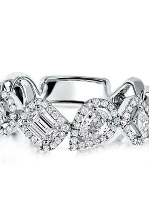 Emerald & Pear Halo Wedding Band in Sterling Silver - Bridal Ring