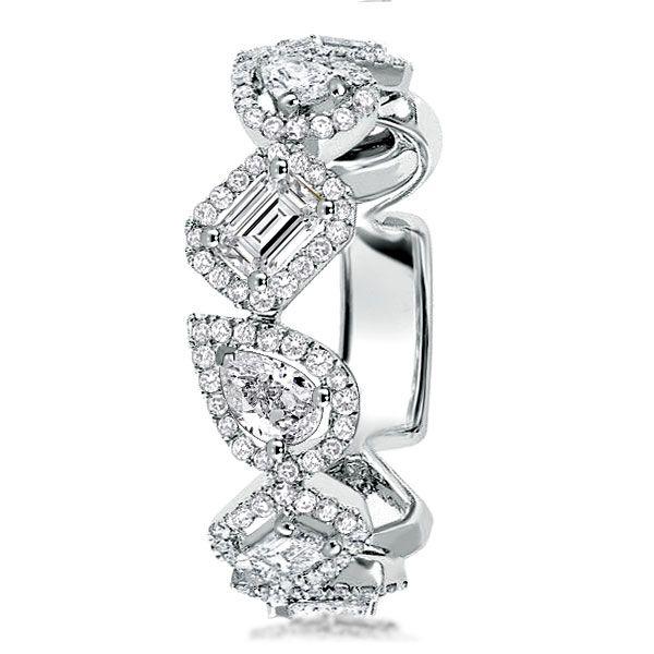Emerald & Pear Halo Wedding Band in Sterling Silver - Bridal Ring