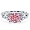 3 Stone Pink Stone Pear Cut & Cushion Cut Engagement Ring in Rhodium Plated Sterling Silver