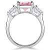 3 Stone Pink Stone Pear Cut & Cushion Cut Engagement Ring in Rhodium Plated Sterling Silver