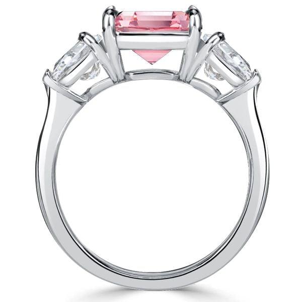 3 Stone Pink Stone Pear Cut & Cushion Cut Engagement Ring in Rhodium Plated Sterling Silver