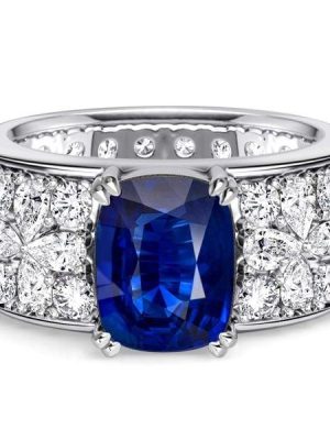 Sterling Silver Pear Cut Blue Sapphire Floral Engagement Ring with 7.94 CTW
