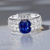 Sterling Silver Pear Cut Blue Sapphire Floral Engagement Ring with 7.94 CTW