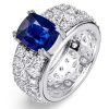 Sterling Silver Pear Cut Blue Sapphire Floral Engagement Ring with 7.94 CTW