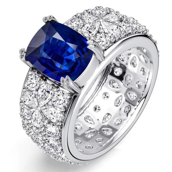 Sterling Silver Pear Cut Blue Sapphire Floral Engagement Ring with 7.94 CTW