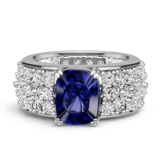 Sterling Silver Pear Cut Blue Sapphire Floral Engagement Ring with 7.94 CTW