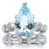 Pear Cut Aquamarine Engagement Ring Set - 925 Sterling Silver
