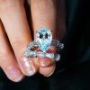 Pear Cut Aquamarine Engagement Ring Set - 925 Sterling Silver