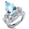 Pear Cut Aquamarine Engagement Ring Set - 925 Sterling Silver