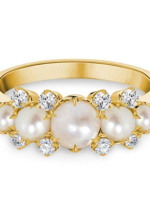 Vintage Pearl Half Eternity Wedding Band in 925 Sterling Silver