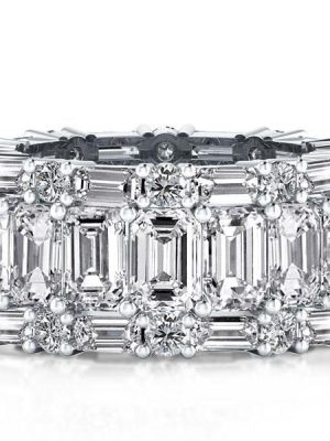 Triple Row Emerald Cut Eternity Wedding Band in Sterling Silver with Simulated Diamonds