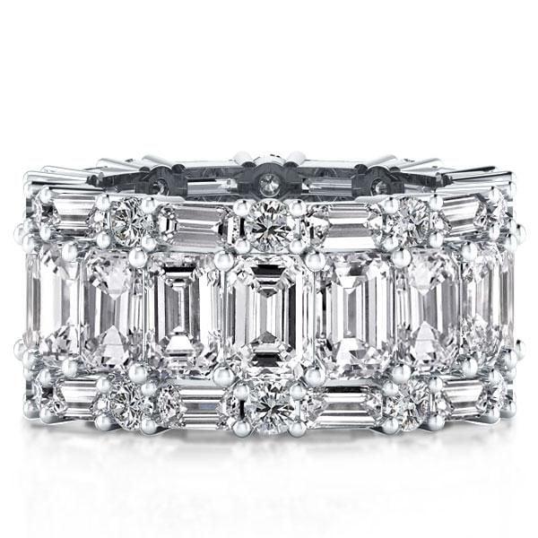Triple Row Emerald Cut Eternity Wedding Band in Sterling Silver with Simulated Diamonds