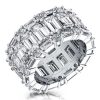 Triple Row Emerald Cut Eternity Wedding Band in Sterling Silver with Simulated Diamonds