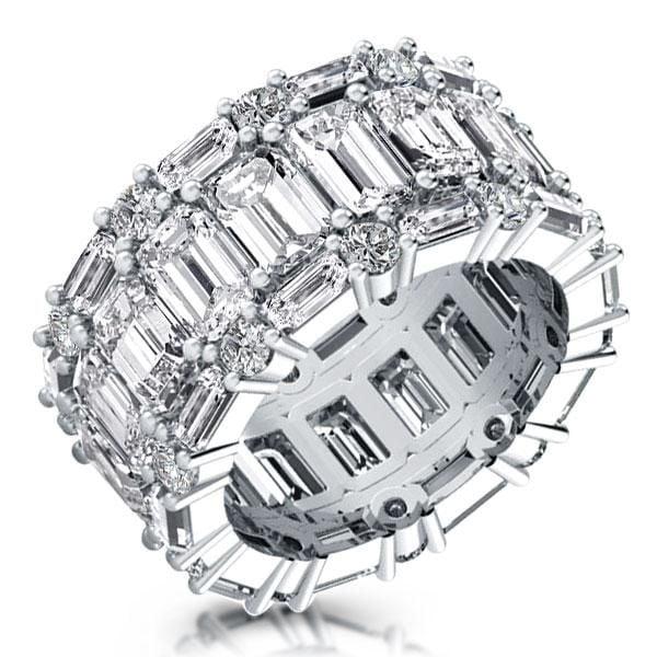 Triple Row Emerald Cut Eternity Wedding Band in Sterling Silver with Simulated Diamonds