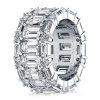Triple Row Emerald Cut Eternity Wedding Band in Sterling Silver with Simulated Diamonds