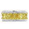 Two-Tone Cushion Cut Wedding Band - Sterling Silver & Yellow Gold