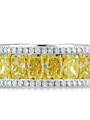Two-Tone Cushion Cut Wedding Band - Sterling Silver & Yellow Gold