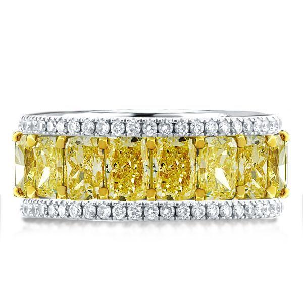 Two-Tone Cushion Cut Wedding Band - Sterling Silver & Yellow Gold