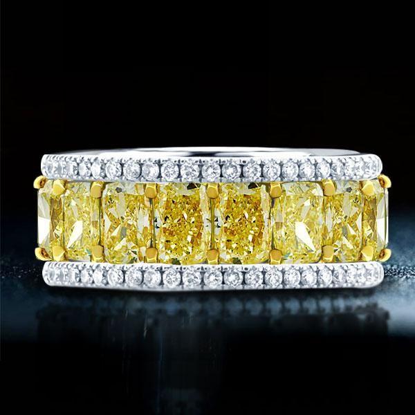 Two-Tone Cushion Cut Wedding Band - Sterling Silver & Yellow Gold