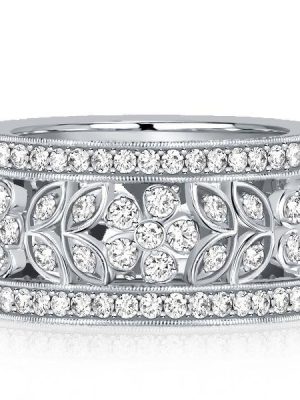 White Sapphire Floral Eternity Band Ring in Sterling Silver - 2.14 CT. TW.