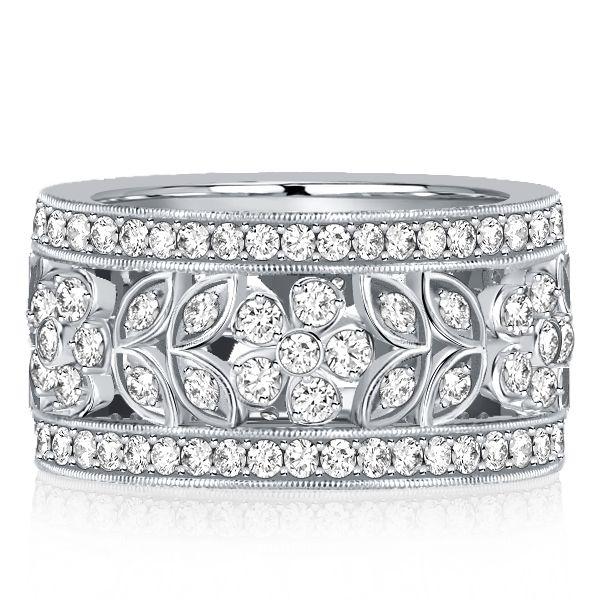 White Sapphire Floral Eternity Band Ring in Sterling Silver - 2.14 CT. TW.