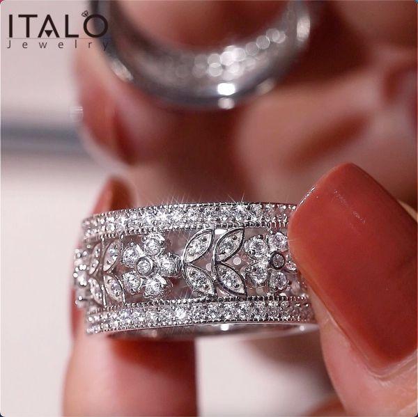 White Sapphire Floral Eternity Band Ring in Sterling Silver - 2.14 CT. TW.