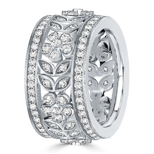 White Sapphire Floral Eternity Band Ring in Sterling Silver - 2.14 CT. TW.