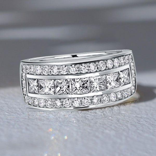 Princess Cut Half Eternity Sterling Silver Wedding Band Anniversary Ring - 1.80 CT. TW.