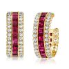 Ruby Hoop Earrings for Women - Invisible Setting, 18K Gold Plated Sterling Silver