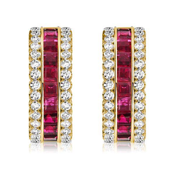 Ruby Hoop Earrings for Women - Invisible Setting, 18K Gold Plated Sterling Silver
