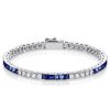Blue & White Sapphire Princess Cut Sterling Silver Bracelet - Wedding Jewelry
