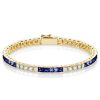 Blue & White Sapphire Princess Cut Sterling Silver Bracelet - Wedding Jewelry