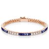 Blue & White Sapphire Princess Cut Sterling Silver Bracelet - Wedding Jewelry