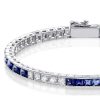 Blue & White Sapphire Princess Cut Sterling Silver Bracelet - Wedding Jewelry