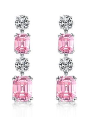Emerald & Pink Sapphire Drop Earrings in Sterling Silver