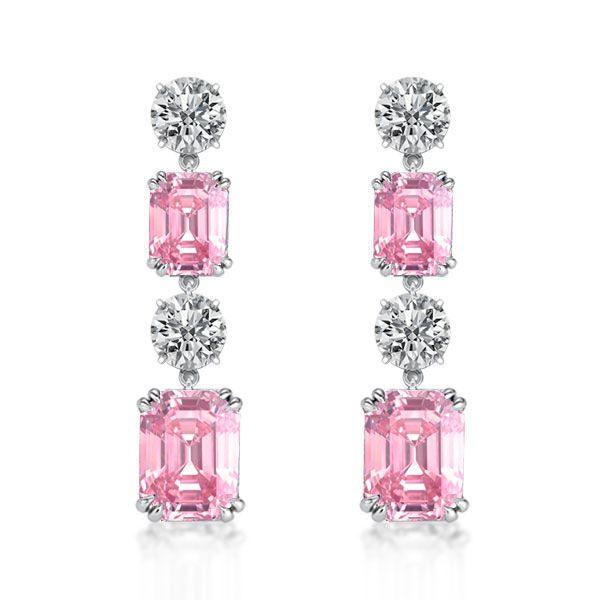 Emerald & Pink Sapphire Drop Earrings in Sterling Silver