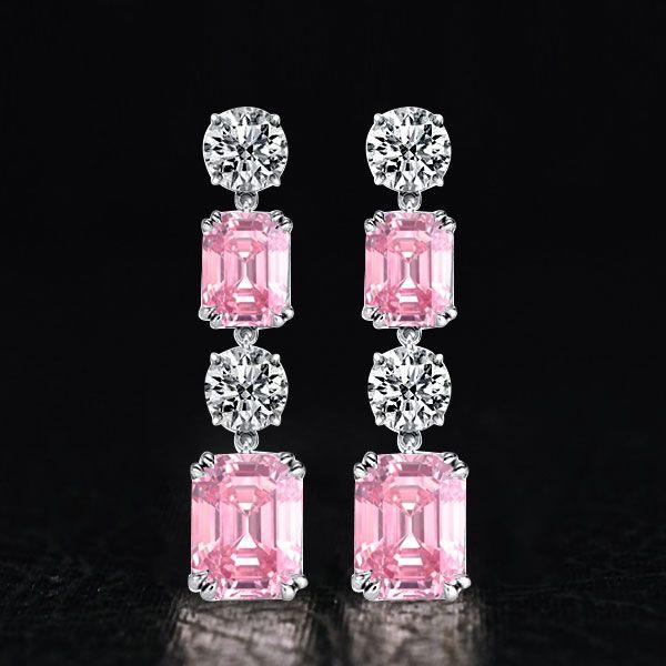 Emerald & Pink Sapphire Drop Earrings in Sterling Silver