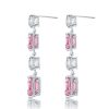 Emerald & Pink Sapphire Drop Earrings in Sterling Silver