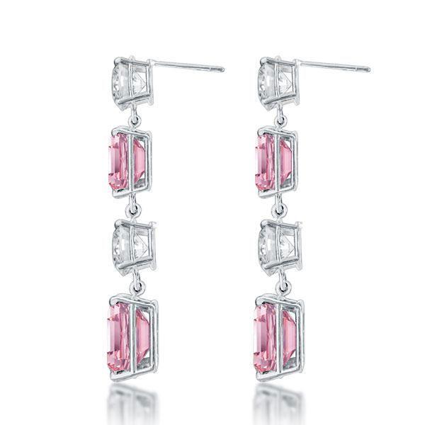 Emerald & Pink Sapphire Drop Earrings in Sterling Silver