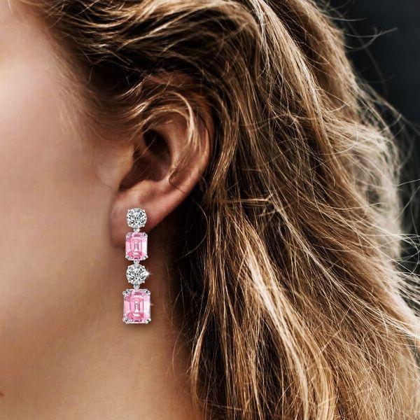 Emerald & Pink Sapphire Drop Earrings in Sterling Silver