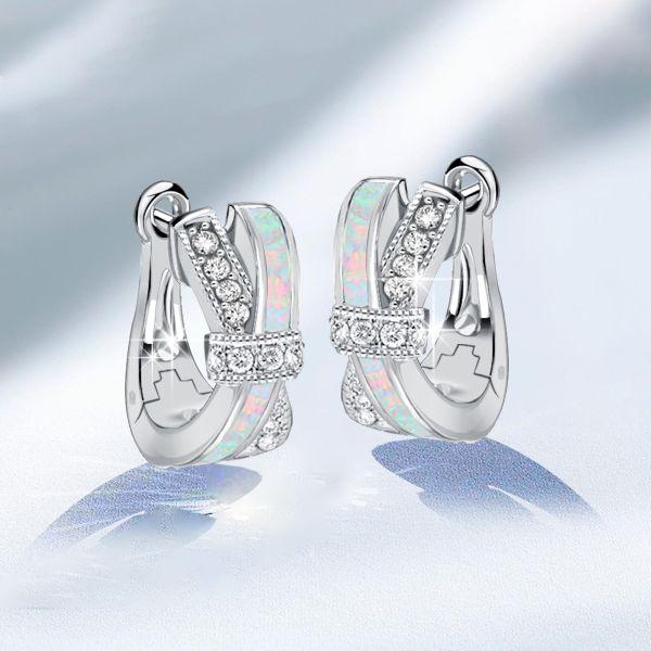 Opal Knot Hoop Earrings - Sterling Silver Opal Jewelry