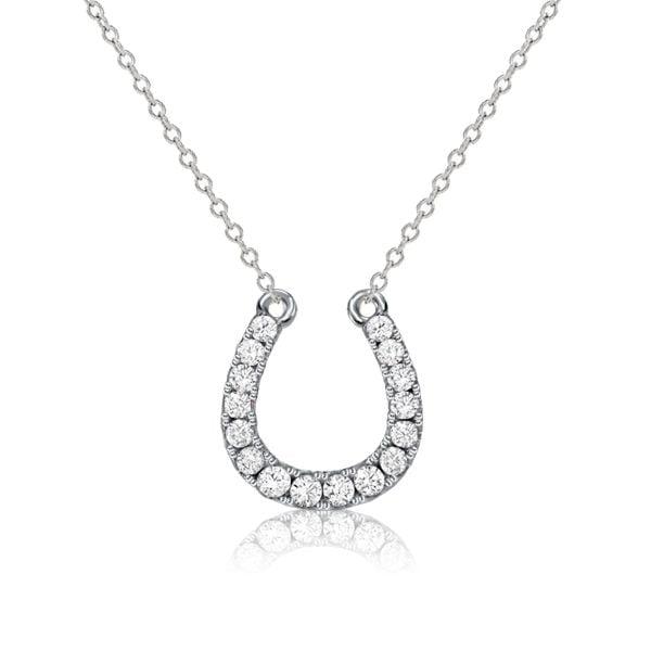 Sterling Silver White Sapphire Horseshoe Necklace with Adjustable Chain